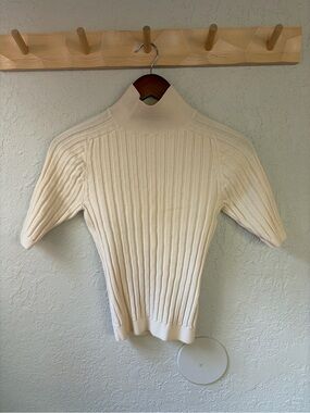 Reformation Margoax Regenerative Merino Wool Cream Ribbed Mock Neck Sweater